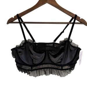Auden Black Velvet and Ruffle Bra - Large - NWT